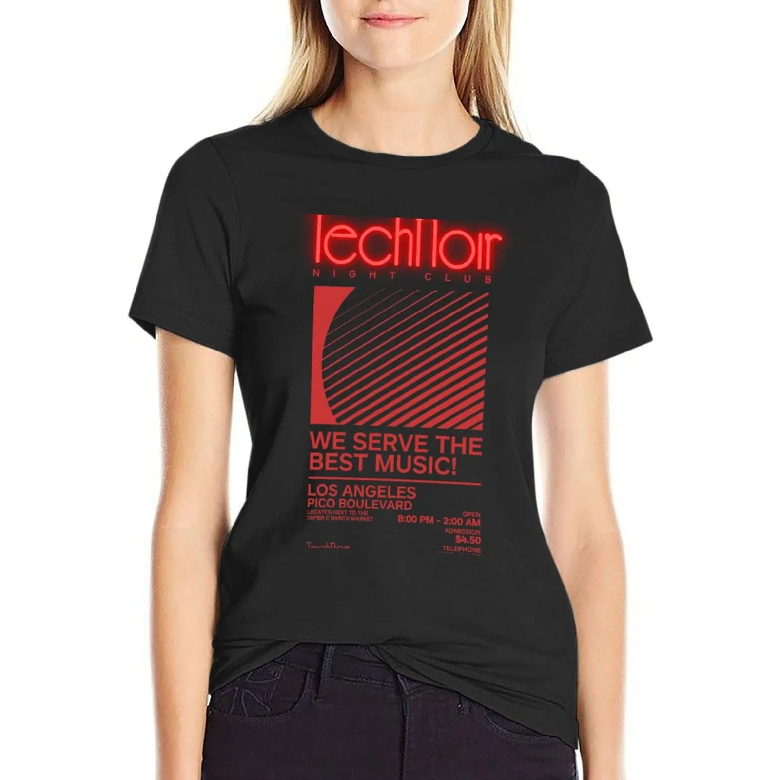 

Retro 80s Technoir Nightclub Poster from the Terminator Movie T-Shirt cat shirts for Women cute t-shirts for Women