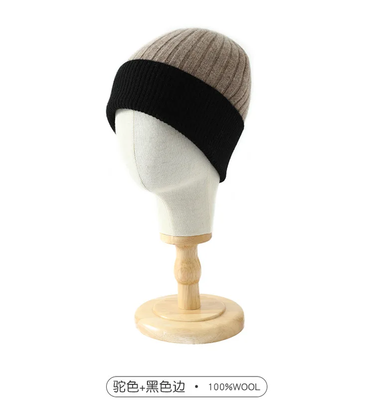 Strickmütze aus 100 % Wolle für Herren und Damen, einfarbig, weich, dehnbar, für den Winter, warm, Totenkopfmütze, Unisex, Outdoor-Sport, bequeme Passform – Detail 16