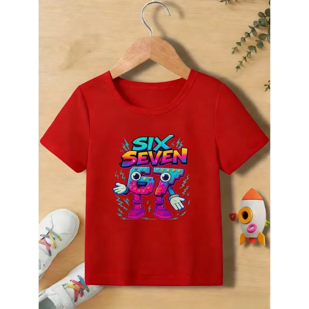 قميص صيفي للأطفال بأكمام قصيرة مطبوع عليه 67677، تي شيرت قطني مريح للأولاد بتصميم عصري