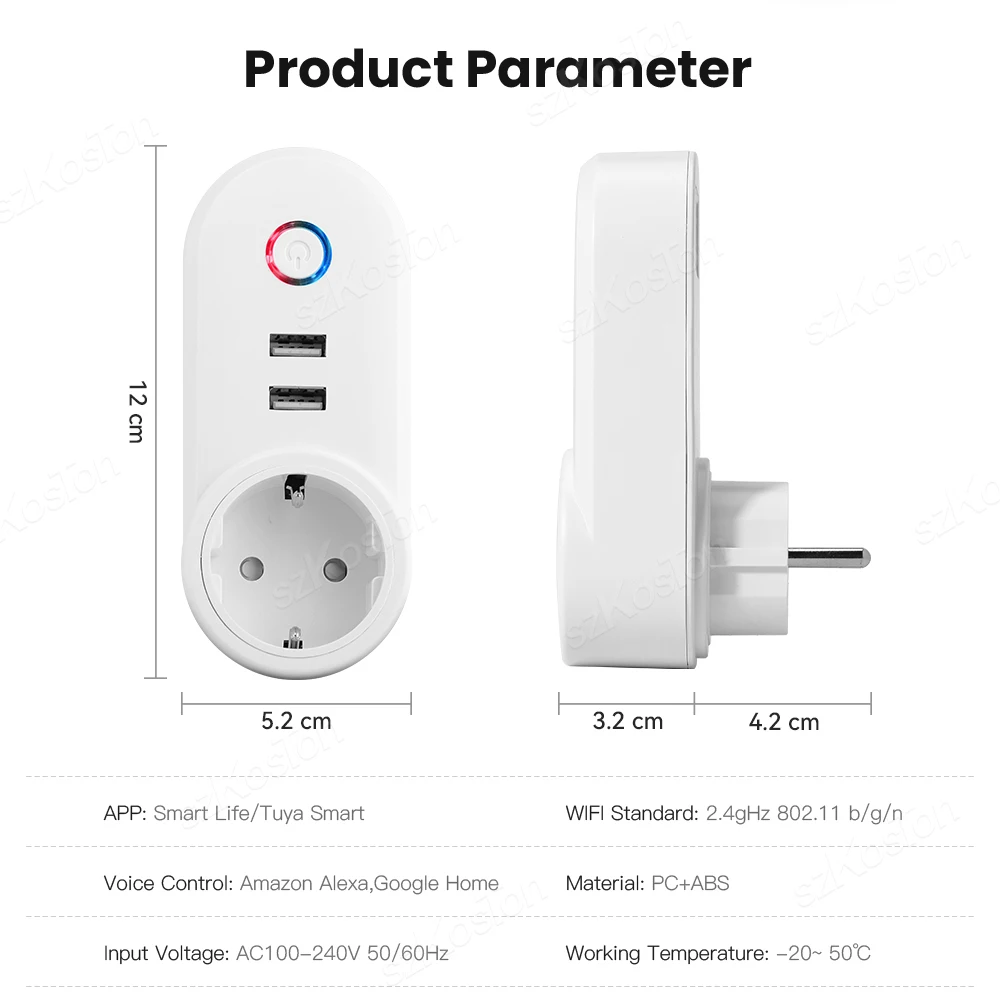 Tuya Ʈ  Wifi Ʈ ÷(2 USB  ) EU  ܼƮ ȭ  Alexa Google Ȩ Ÿ̸  