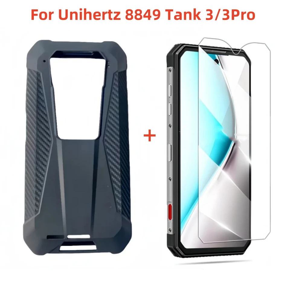Custodia Per Telefono In Silicone Di Lusso Originale Ufficiale Per Unihertz 8849 Tank 3/3 Pro Black Cover + Tempera Glass
