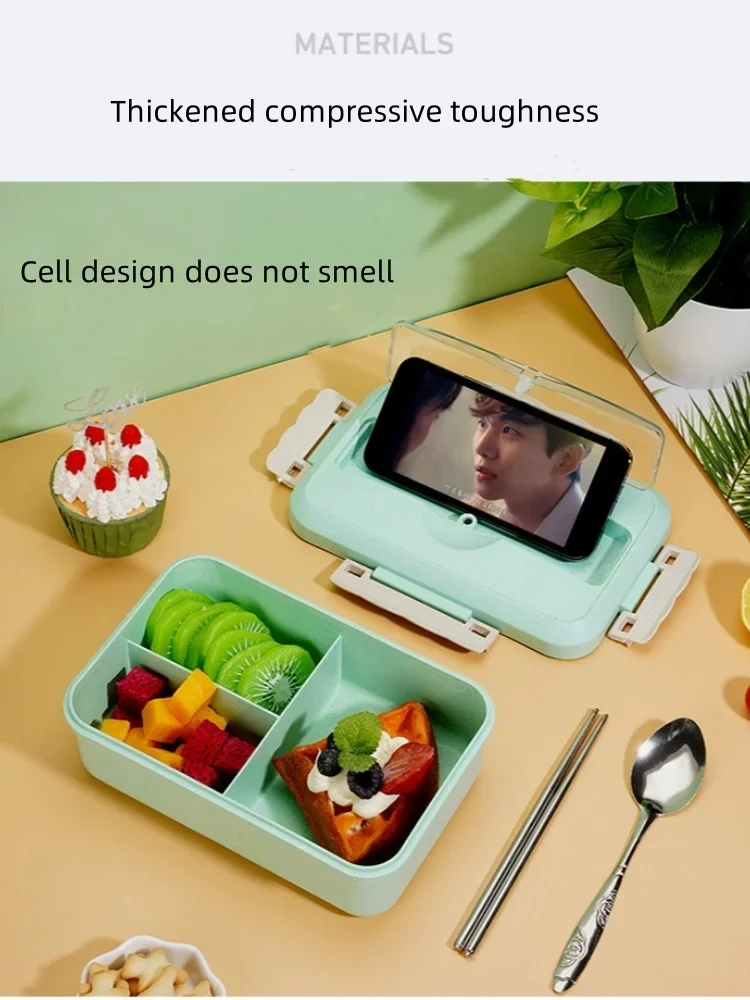 Description Picture 3 of itemLunch Box Microwavable with Spoon Chopsticks Plastic Dinnerware Food Storage Container Children Kids School Office Bento Box