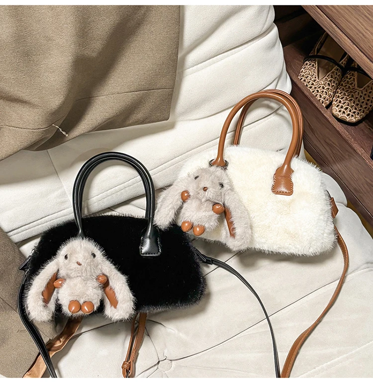 Luxury Faux Fur Ladies Square Shoulder Bags Winter Fluffy Female Crossbody Bag Soft Furry Plush Women's Small Handbags Purse