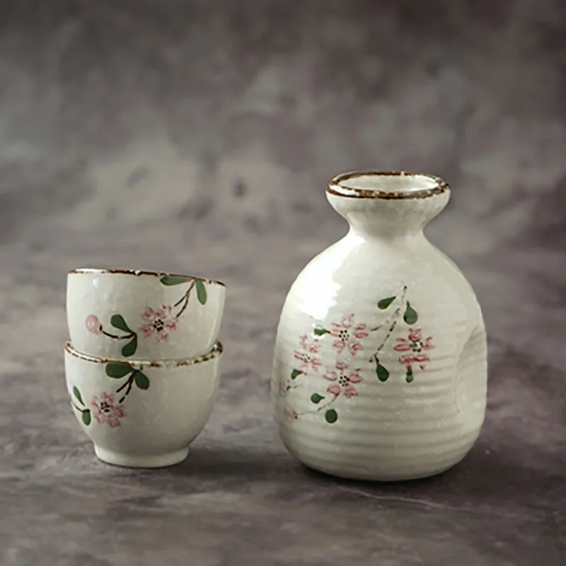 Japanese Style Sake Pot Cup Set, Vintage Cherry Blossom Hip Flasks, White Wine Spirits, Liquor Cup, Home Kitchen Flagon