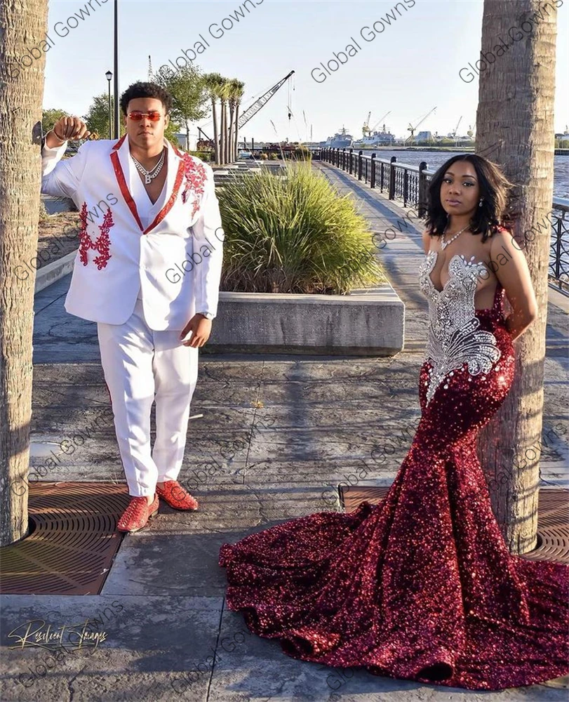 Burgundy V N Long Prom Dress Black Girl 2024 Bead Celebrity