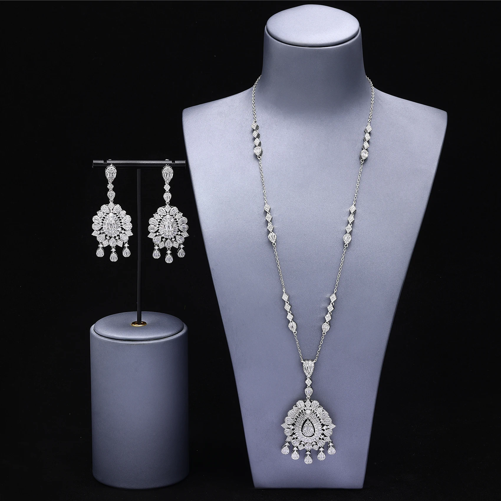 

Saudi Dubai Long Chain Necklace Set for Women Luxury Cubic Zirconia Bridal Jewelry Set Wedding Accessories
