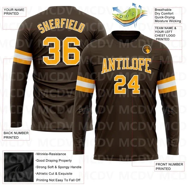 

Custom Brown Gold-White Long Sleeve Performance T-Shirt 3D Printed Long Sleeve T-Shirt
