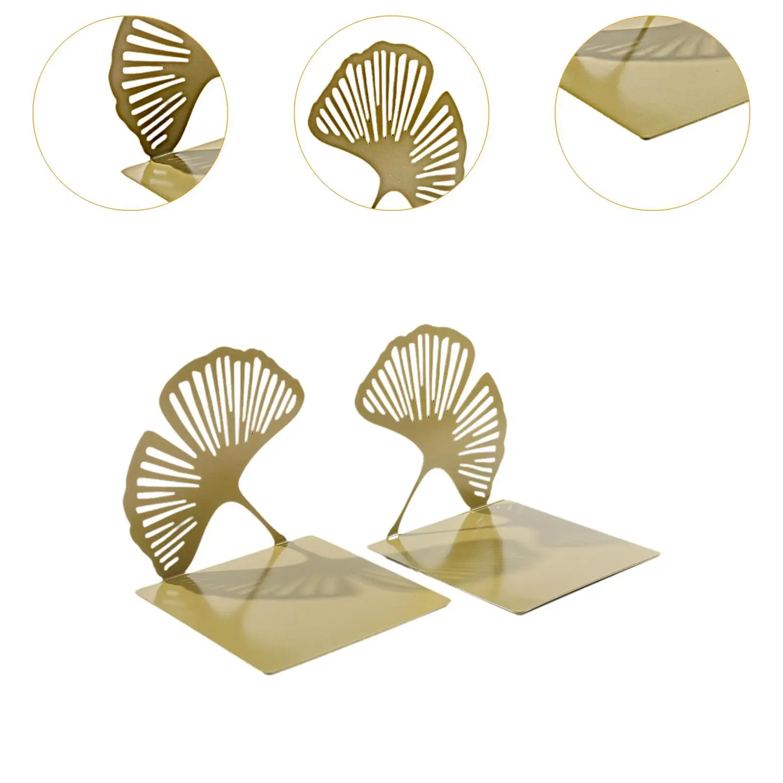 2 Pieces Ginkgo Leaf Bookend Unique Book Stand Bookend for Shelves AntiSlip Desktop Bookshelf Hollowed Out for Desk Home