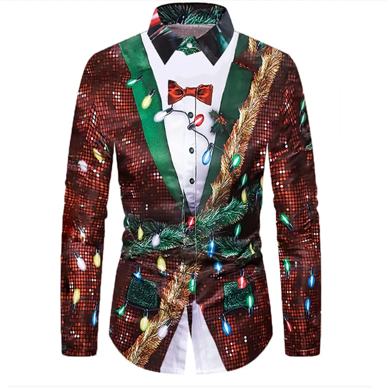 Men 2023 3D Christmas Long Lapel Shirt Suit