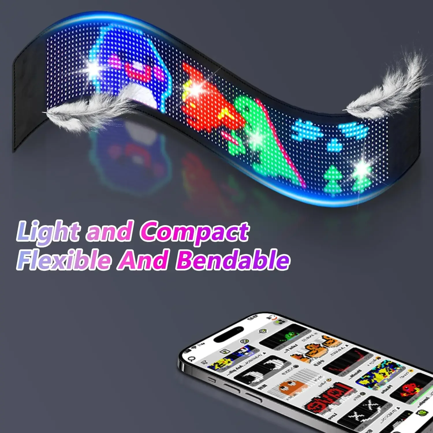 LED Car Sign DIY Programmable Scrolling Display,USB 5V Flexible LED Matrix Panel, App Control Custom Text Pattern Animation