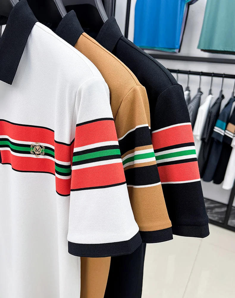 Light luxury letter embroidery polo shirt fashion brand men short sleeve T-shirt new stripe comfort summer breathable casual top 25 Sb4ca0460a4cb49d49d582b4c5ff2d66bY