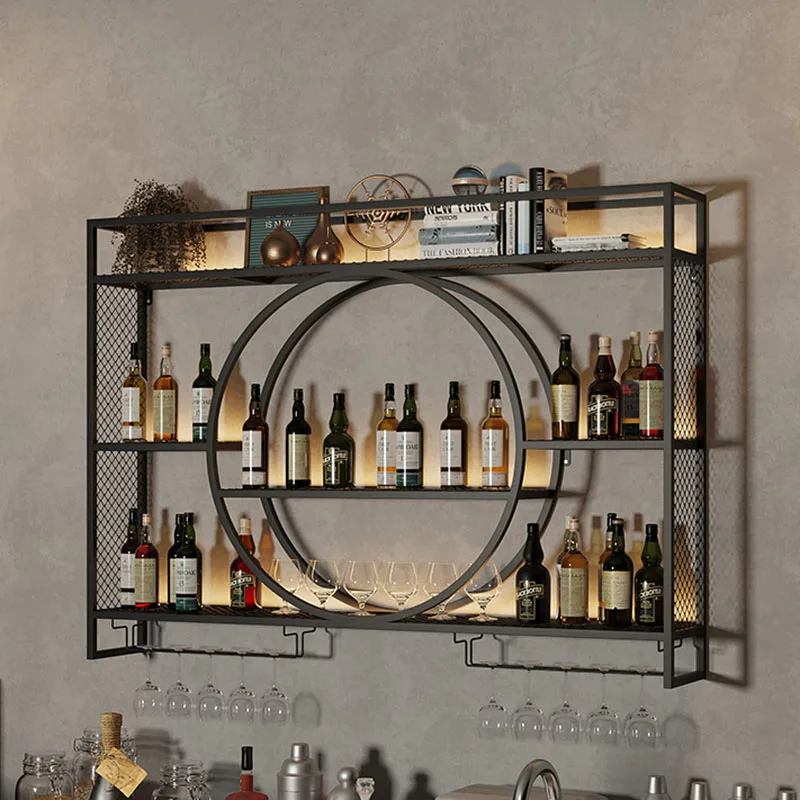 Decorative Bar Cabinet Display European Style Alcohol Storage Industrial Lights Wine Cabinet Mueble Vino Restaurant Furniture