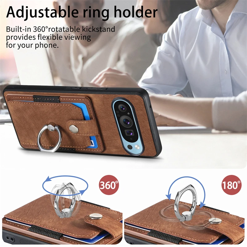 Luxury Leather Magnetic Wallet Case with Ring Stand and Card Slot Cover