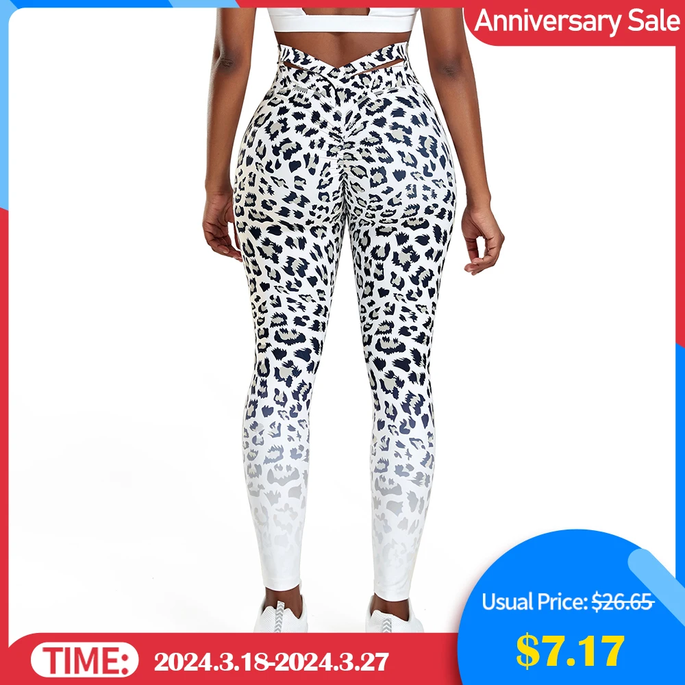 Leopard Print Leggings Gradient Women's Cross Waist Yoga Pants Snake Pattern Fitness High Waisted Jogging Sexy Elastic Trousers