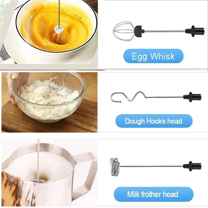 Electric Foamer Mixer Whisk Beater Stirrer 3-Speeds Coffee Milk Drink Frother USB Rechargeable Handheld Food Blender Whisk 4