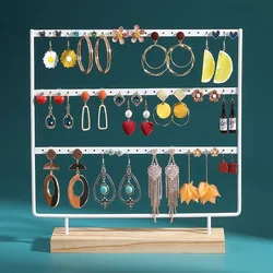 Elegant 3-Tier Metal Earring Display Stand with Wooden Base - Stylish Jewelry Organizer and Gift Idea (White 3 layer 69k)