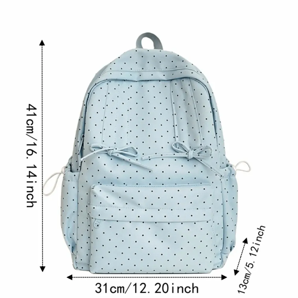 Zaino alla Moda con Pois, Grande Capacità, Design con Fiocco, Minimalista, Resistente, Leggero, Borsa Scolastica per Studenti, Uso Quotidiano - immagine 6