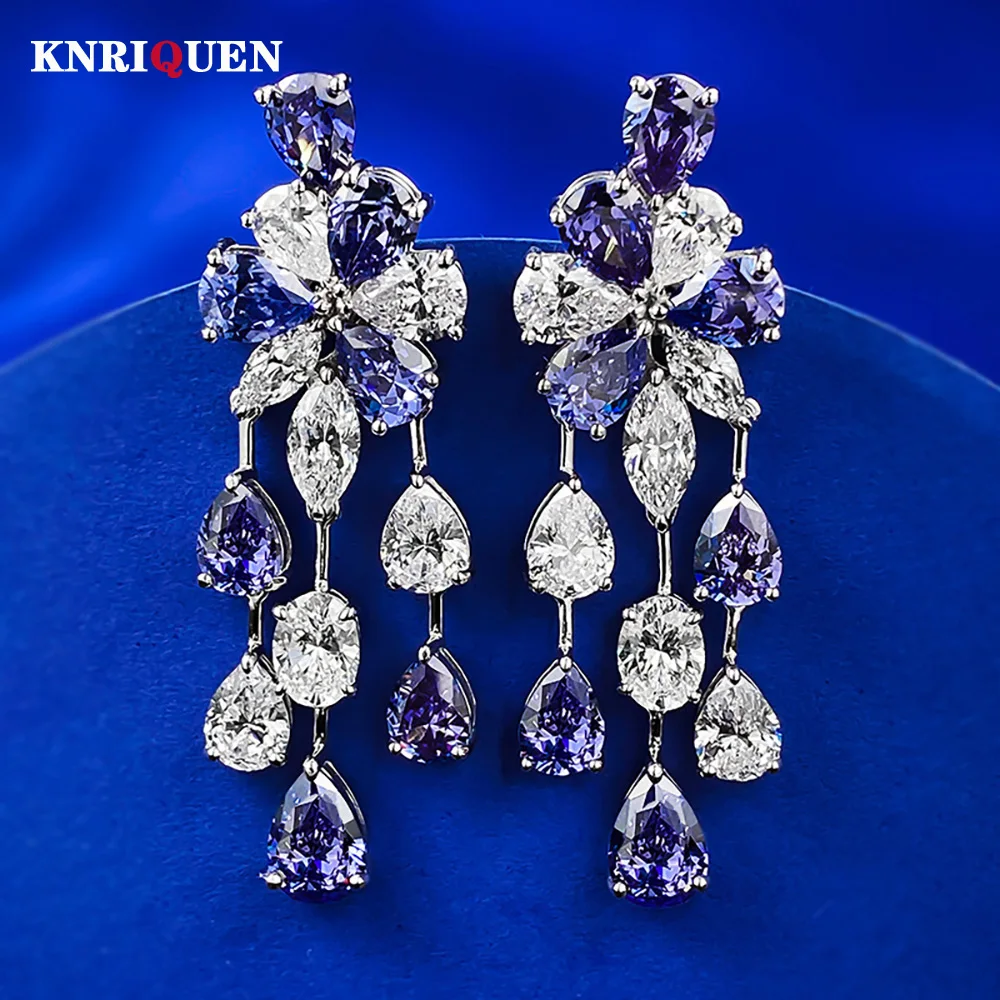 

Elegant 100% 925 Sterling Silver Tanzanite Tassel Drop Earrings for Women Gemstone Wedding Engagement Fine Jewelry Birthday Gift