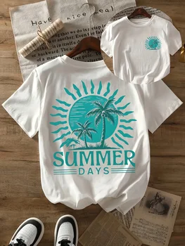 Women'S White T-Shirt Tropical Beach Holiday Tee Featuring Days Text and A Palm Tree Design Harajuku Sleeve Aesthetic Clothes 1