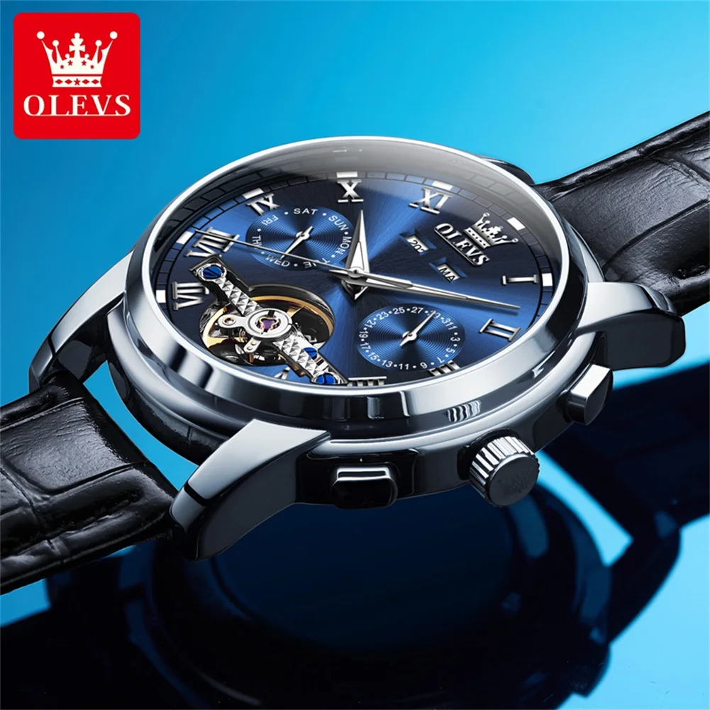 OLEVS 6607 Men Automatic Watch Roman Scale Mechanical Watch For Men Original Hollow Waterproof Male Wristwatch Week Date Display