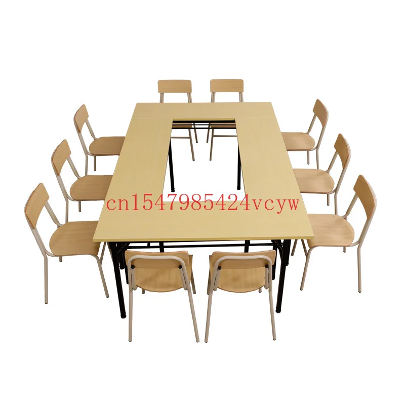 

Double-Layer Folding Training Table Long Conference Rectangular Desk School and Chair Movable Free Combination