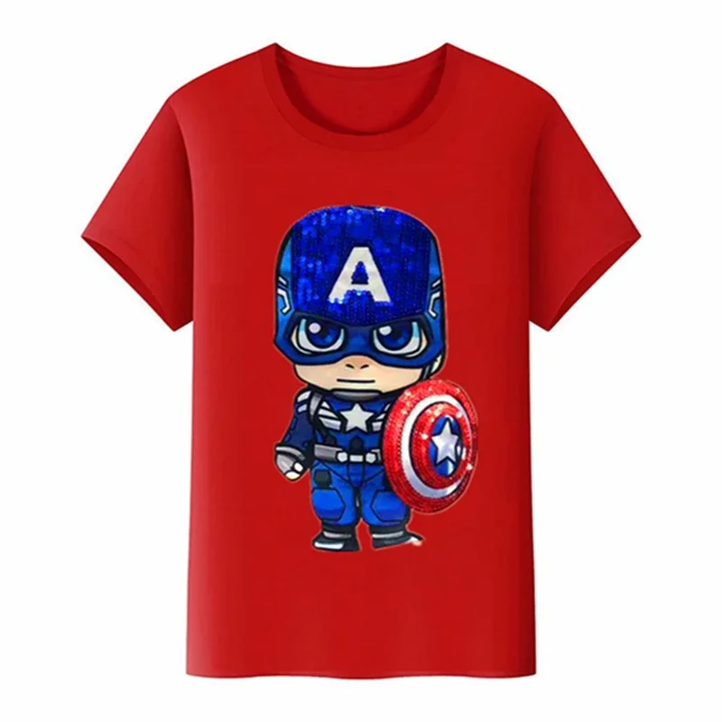 Children Tshirts Tops Captain America Disney Tshirt LED Light Summer Short Sleeve For Kids Girls Boy