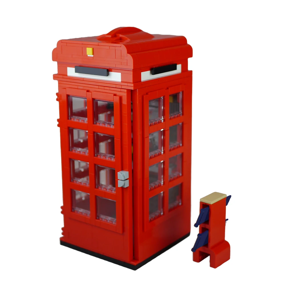 

MOC Retro London Red Telephone Box Building Blocks Set Compatible 10258 Classic Bus Call Phone Booth Bricks Toys Education Gift