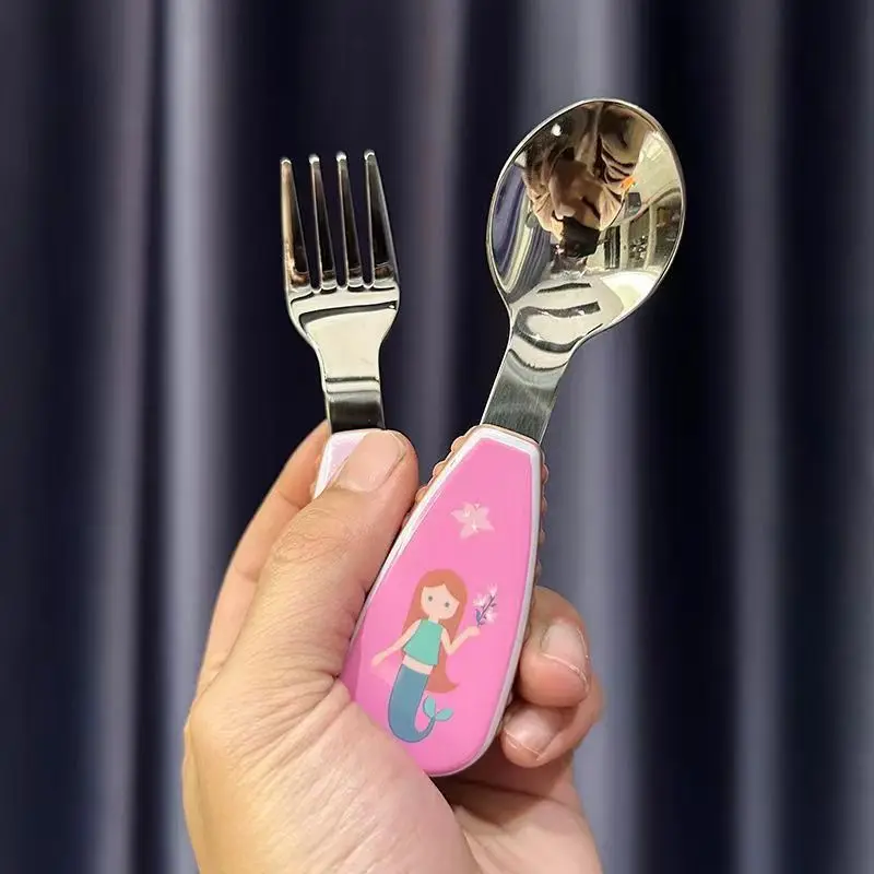Children's Fashion Cartoon Fork and Spoon Baby Fork and Spoon Children's Training Spoon learning spoons fork spoon set