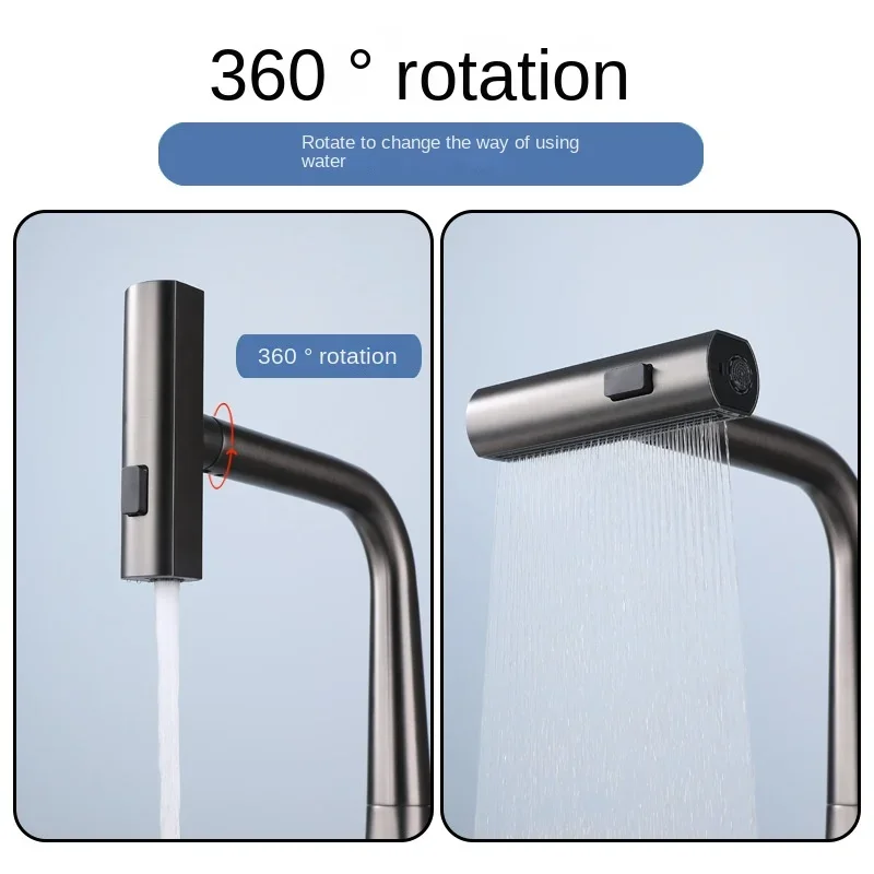 Kitchen Household Rotating and Stretchable Sink Digital Display Faucet, Waterfall Multifunctional Pull Kitchen Sink  Faucet