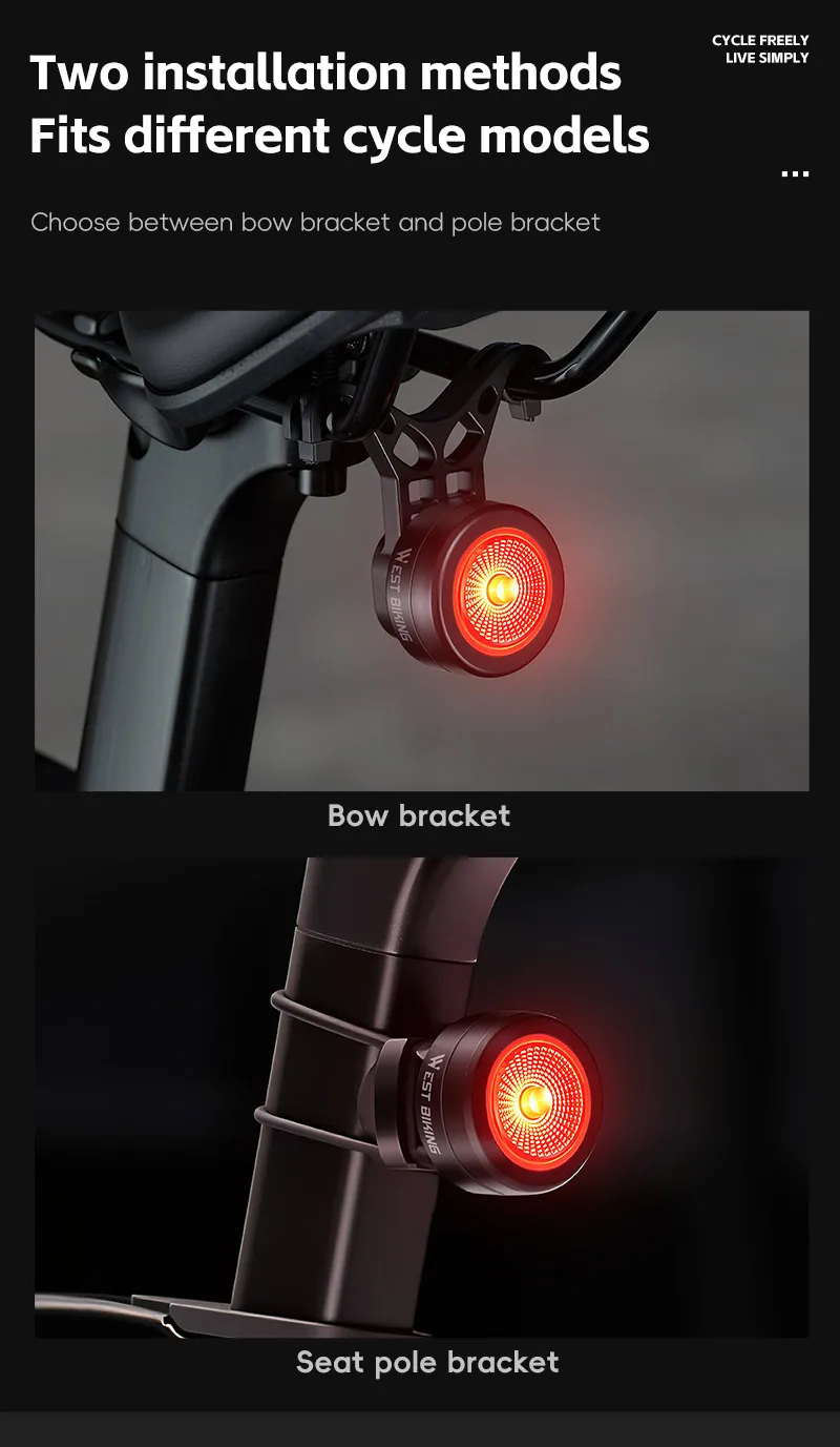 Description Picture 3 of itemWEST BIKING Bicycle Taillight Smart Auto Sensor Brake Rear Light MTB Road Bike Smart Auto High Brightness Cycling Tail Light