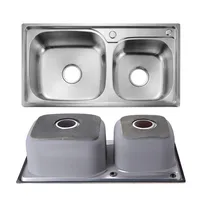 อ่างล้างจานสแตนเลส 304 อ่างล้างหน้าแบบสองช่อง อ่างล้างหน้าแบบยืดได้ 7541 3