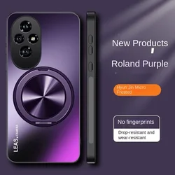 Hard Matte Case with Ring Stand and Magnetic Back Cover for Honor 200 Lite (Purple)