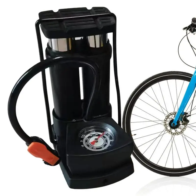 BicyclePumpDoubleBarrelBikeTirePumpWithAccuratePressureGauge