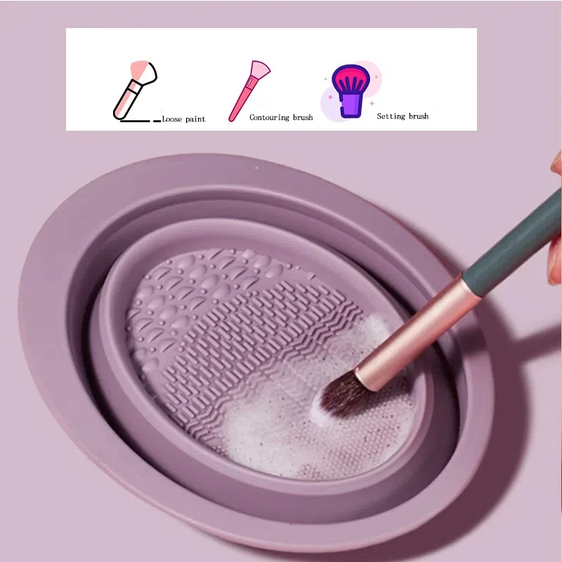 SoftSiliconeMakeupBrushCleanerFoldingPowderPuffCleaningBowl