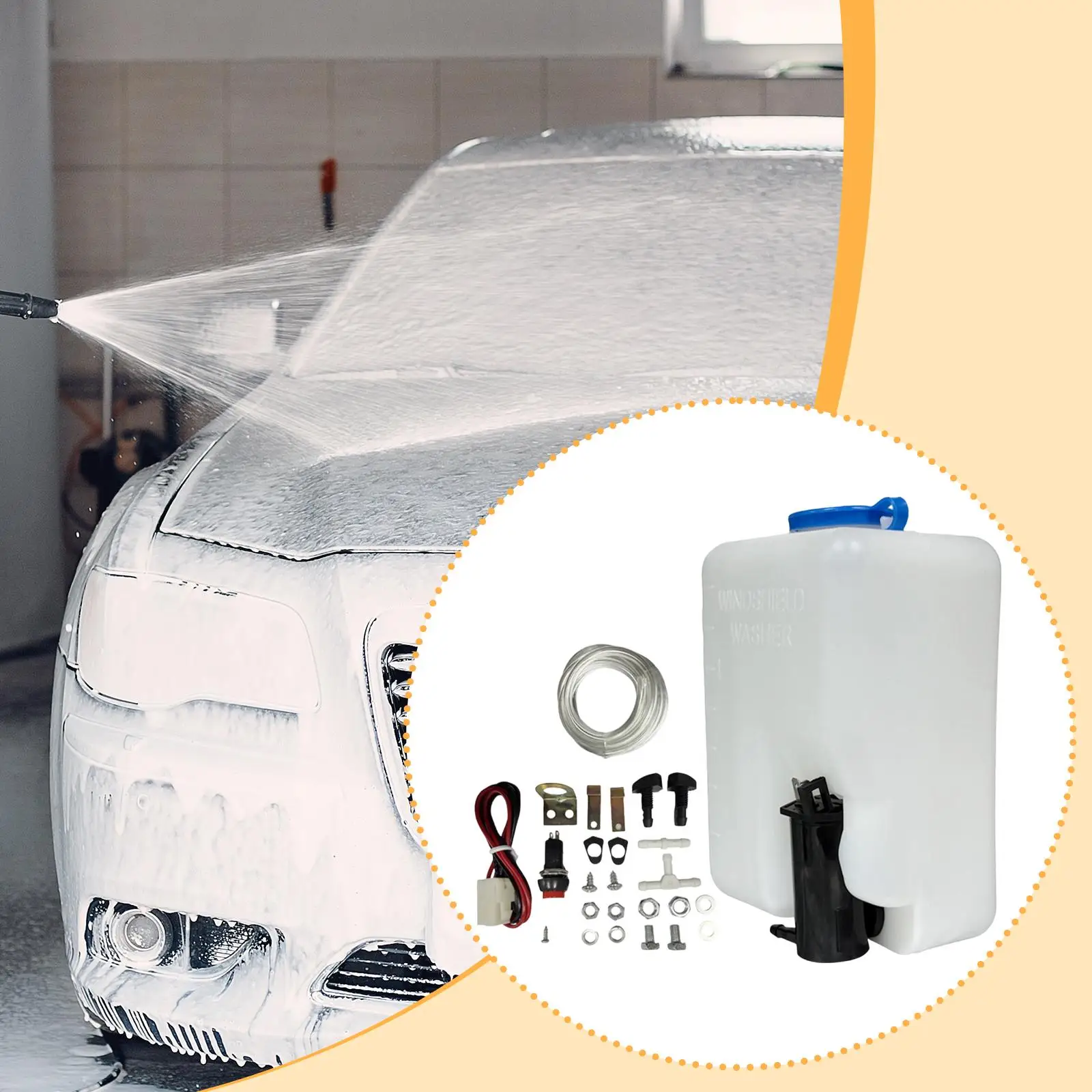 윈드실드 와셔 탱크 키트 1.5L PP(와셔 호스 노즐 스위치 포함) 차량 유리 와이퍼 청소용 범용 장착