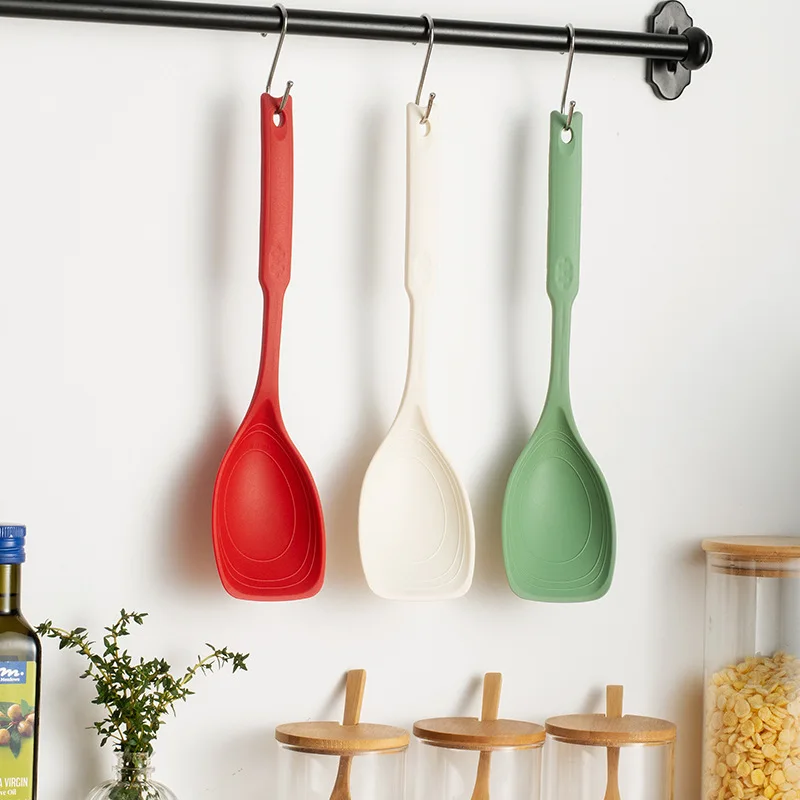 Silicone Spoon Kitchen Tool Multi purpose Grip Comfortable Anti slip Round Handle Large Cookware Tableware Spoon
