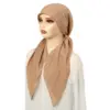 Solid Color Muslim Hijab Pre-Tied Turban Hat Women Long Tail Bonnet Chemo Cap Hair Loss Head Scarf Wrap Beanies Turbante Mujer 3