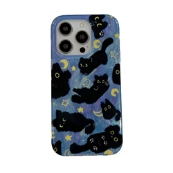 Korean Ins Cute Black Cats Kawaii Creative Phone Case - Y2K Lovely Cover - iPhone 12 Pro (A0)