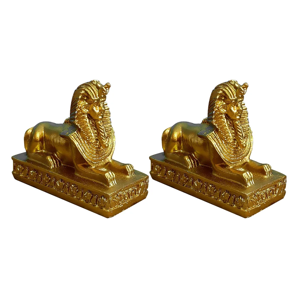 

2pcs Resin Sphinx Decoration Golden Egyptian Sphinx Craft Figurine for Desktop Bookshelf Ornaments