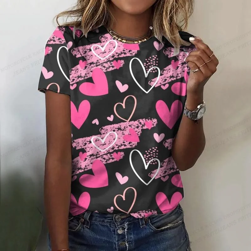 

Fashion 3d Print Love Heart T-Shirt Women Girls O-Neck T Shirt Summer Streetwear Casual Short Sleeve Tops Oversized Tee Shirts
