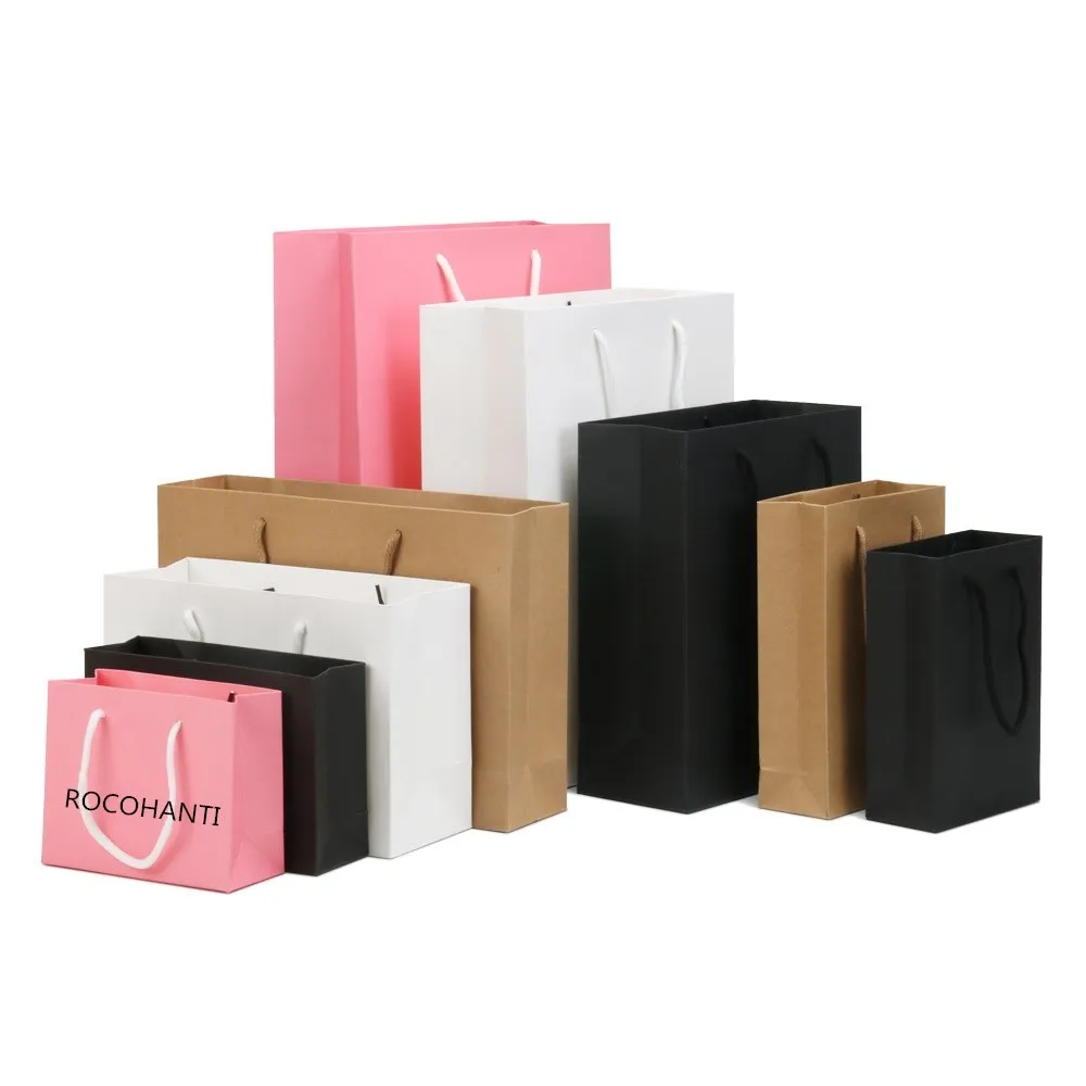 

10pcs Luxury Fashion Custom Design Logo Printing Eco Friendly Shopping Packaging White Cardboard Paper Bags with Handles