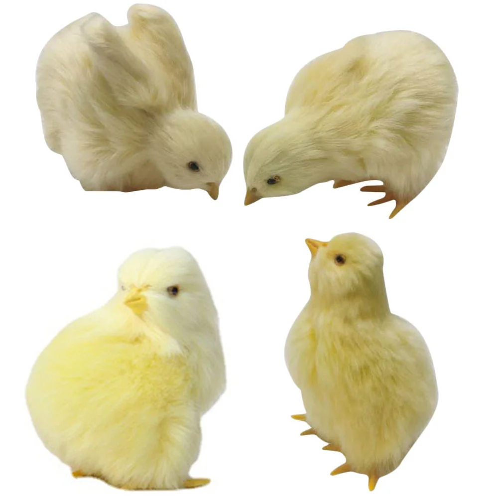 4 Pcs Simulation Table Chic Model Decor Animal Chick Modelling Adornment Plush Simulated Models corea chick