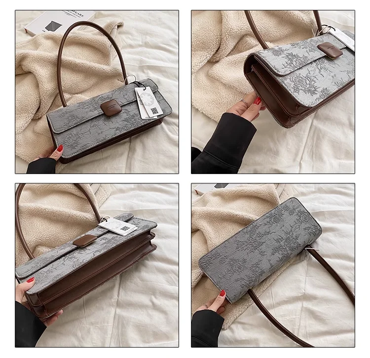 French Elegant Print Underarm Bags For Women Chic Designed Vintage Shoulder Bag Office Lady Personality Pack Bolso Mujer