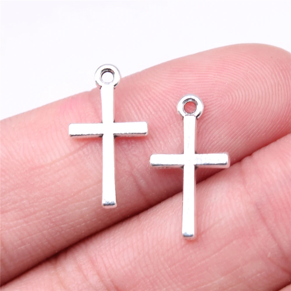 WYSIWYG 20pcs 10x18mm 크로스 매력 펜 던 트 쥬얼리 만들기 2 색 합금 매력