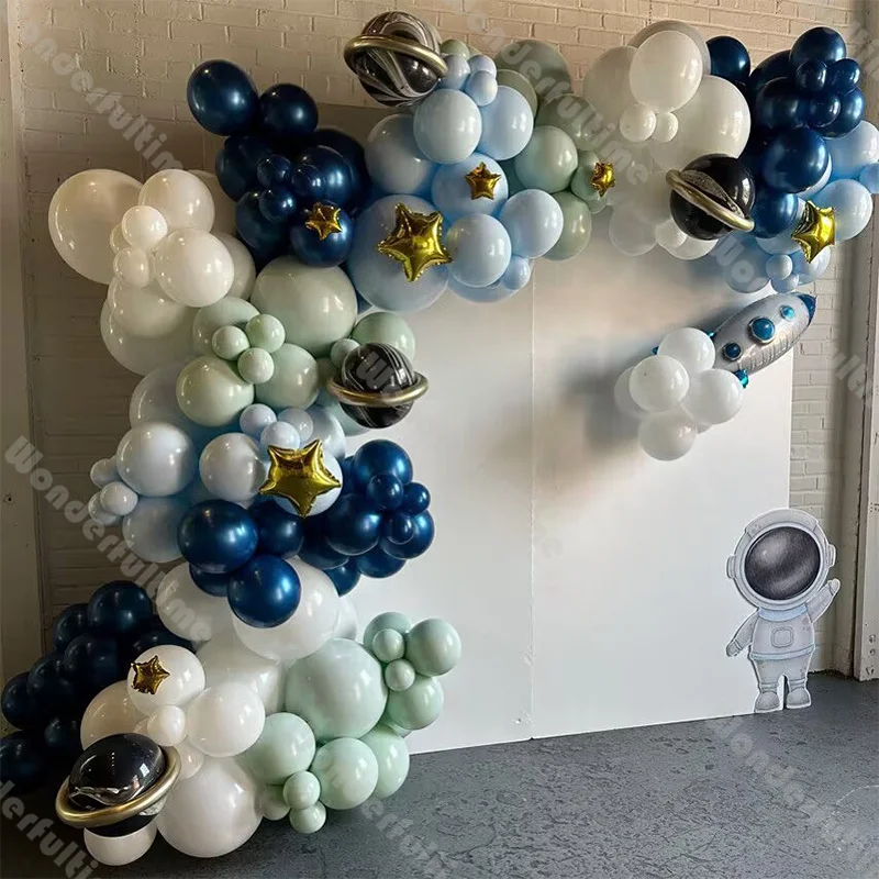 

156pcs Space Theme Balloons Arch Blue Gold Star Ballon 4D Rocket Baby Shower Blast Off Birthday Two The Moon Galaxy Themed Party