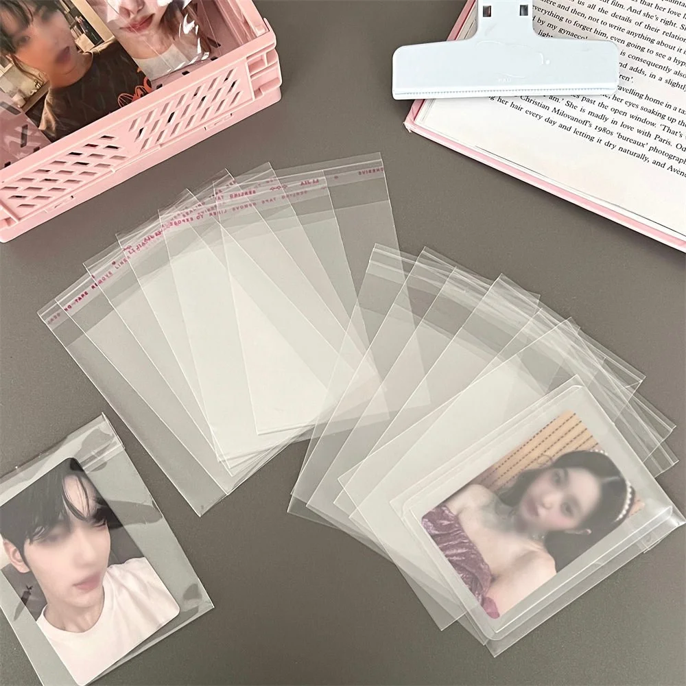 100pcs Clear Photocard Sleeves Frosted Opp Plastic Bag Self-adhesive Idol Card Protector Bags Jewelry Beads Gift Packing Bags card protector idol card protector photo card holder self sealing opp bag