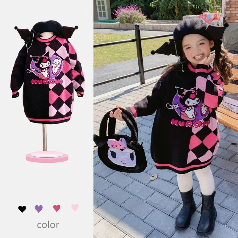 

3-8 Y Sanrio Kuromi Children's Sweater Girl Sweatshirt Autumn/Winter New Anime Cute Long Sleeve Turtleneck Tops Christmas Gifts