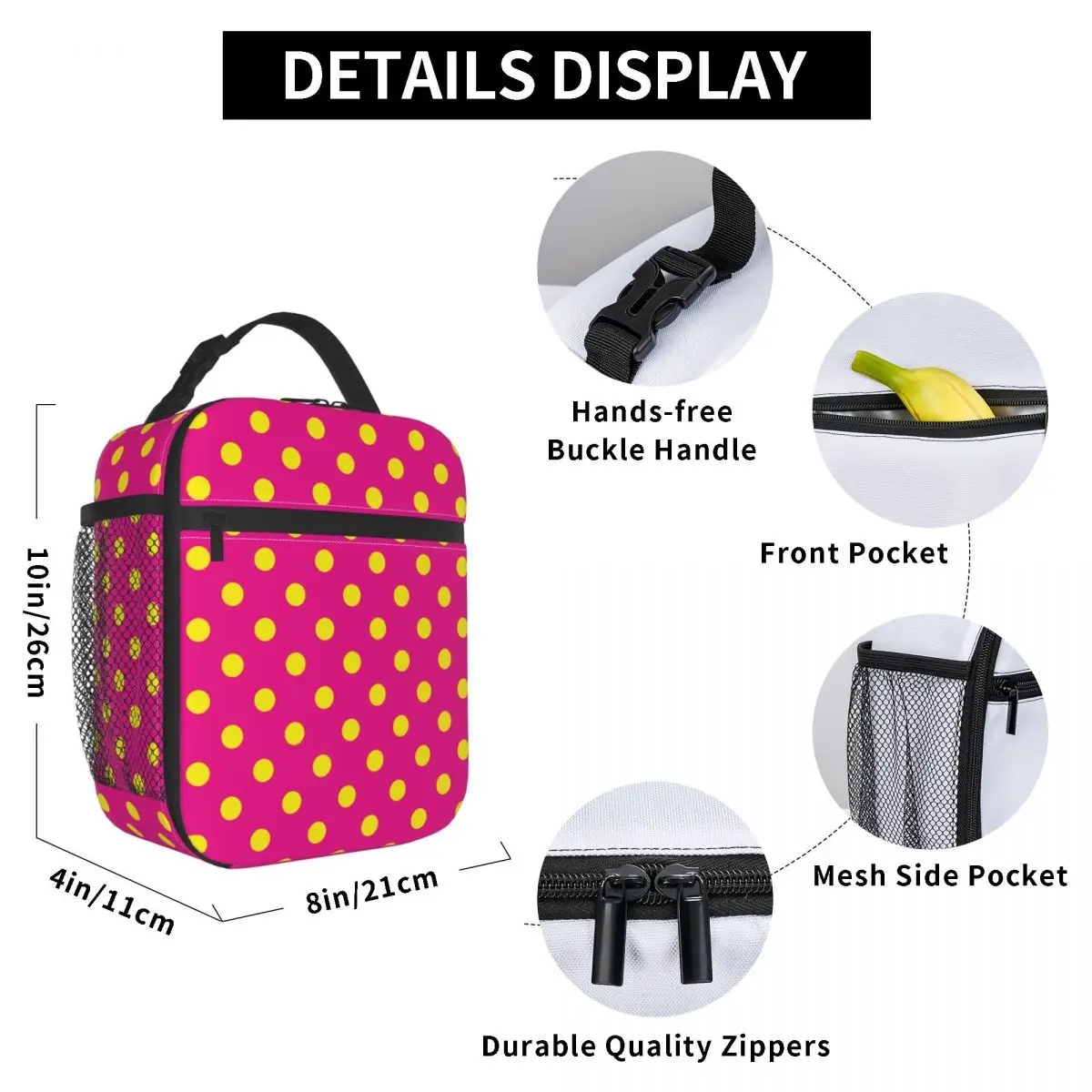 Yellow And Pink Polka Dot Insulated Lunch Bag for Women Leakproof Cooler Thermal Bento Box Kids School Children