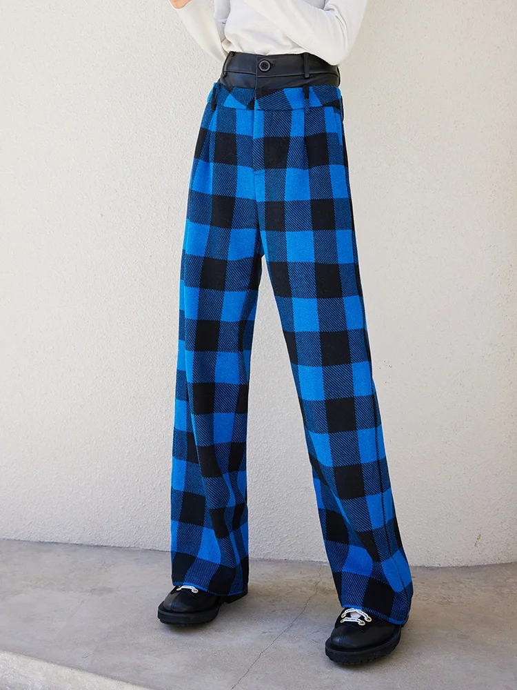 XFPV 2022 New Spring Summer Fashion Klein Blue checkerboard wide leg pants women's  fashion brand long pants high black cargo pants