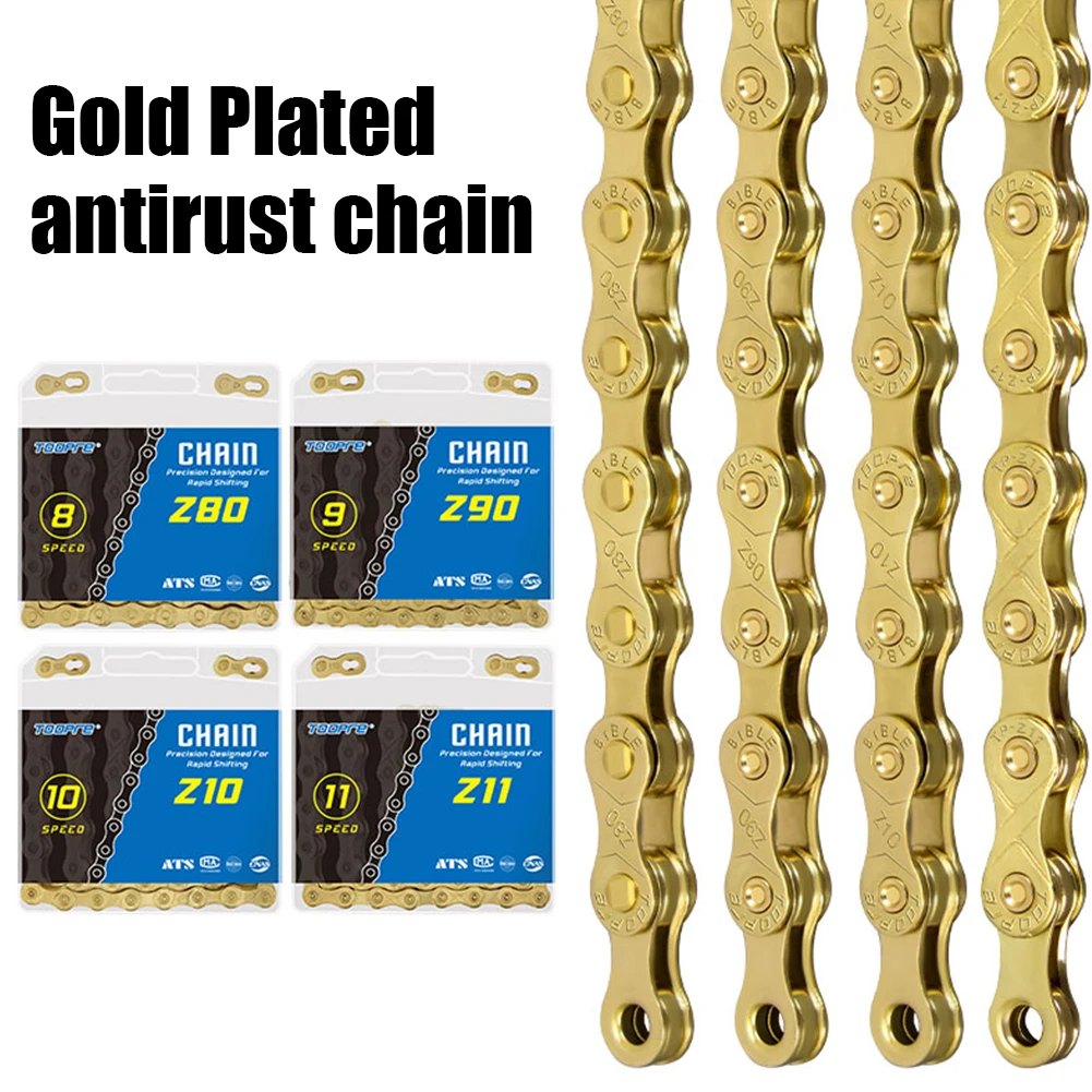 

MTB Road Bike Repair Parts 6/7/8/9/10/11/12 Speed ​​Shift 116 Links Anti-rust Chain Ride Gold/Silver Parts Professional Race